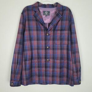 Viyella Size L NWOT Wool Blazer Lightweight Shacket Shirt Jacket Plaid Blue Red